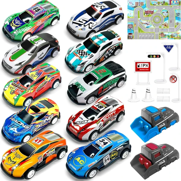 Set 10 mini coches con lanzador TOYABI
