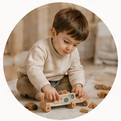 Niño pequeño construyendo con bloques de madera
