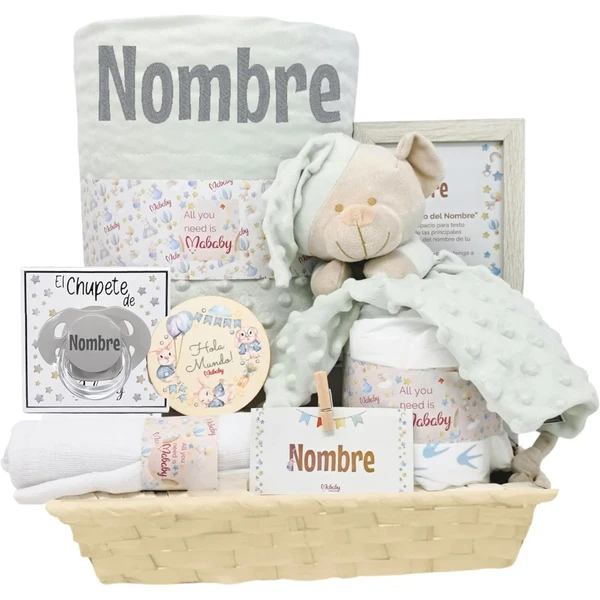 Cesta personalizada Menta con doudou y chupete